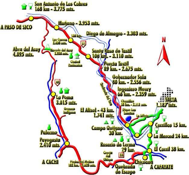 Imagen del Mapa del Circuito Turístico del Oeste Andino de Salta.