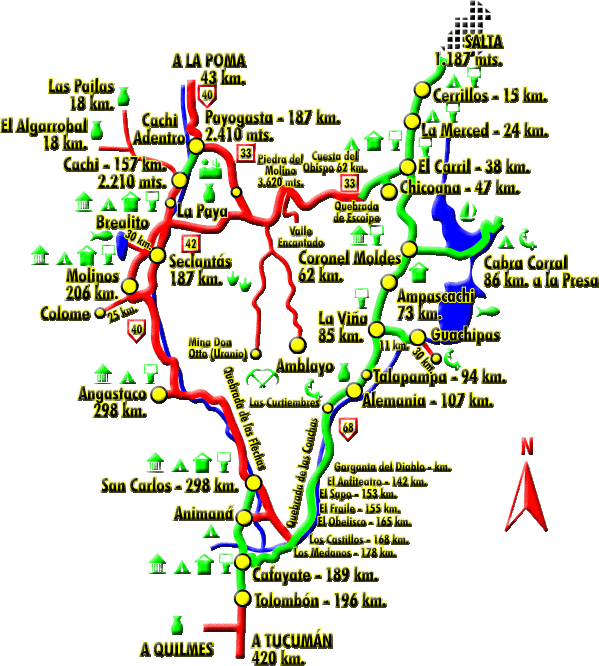 Imagen del Mapa del Circuito Turístico de la Vuelta a los Valles Calchaquíes de Salta.