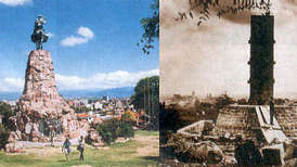 Foto de un antes y después del monumento a Güemes de Salta.