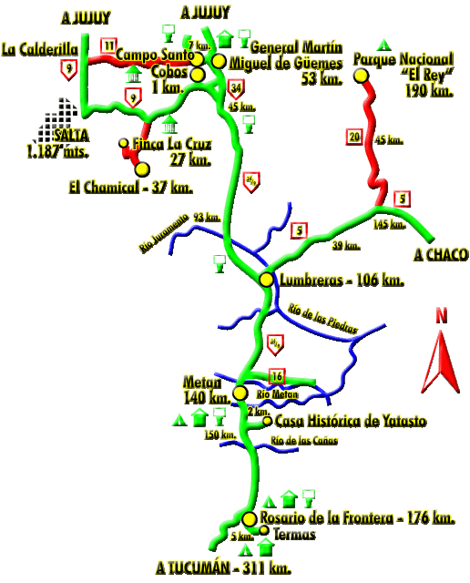 Imagen del Mapa del Circuito Turístico del Sureste de Salta.