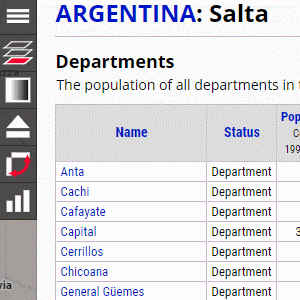 Captura de la página con la Población de los departamentos y las localidades de la Provincia de Salta.