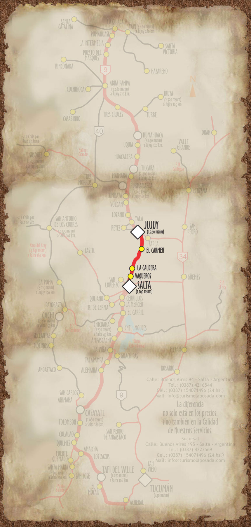 Imagen, con el mapa personalizado, del recorrido a la provincia de Jujuy.